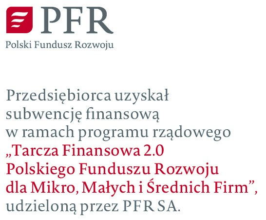 Polskie Centrum Produktywności Sp. z o. o. uzyskało subwencję finansową w ramach programu rządowego „Tarcza Finansowa 2.0 Polskiego Funduszu Rozwoju dla Mikro, Małych i Średnich Firm”, udzieloną przez PFR S. A.